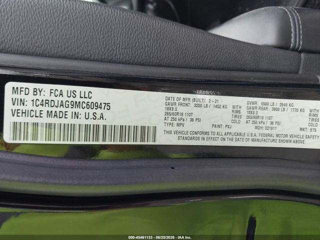 Продажа на аукционе авто 2021 Dodge Durango Sxt Plus Awd, vin: 1C4RDJAG9MC609475, номер лота: 45461133