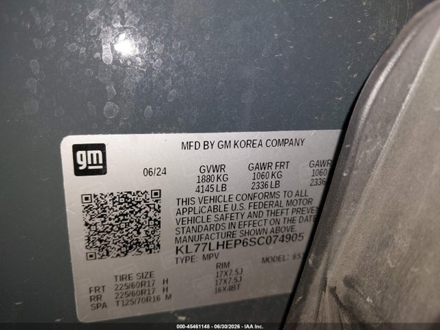 KL77LHEP6SC074905 Chevrolet Trax Fwd Lt
