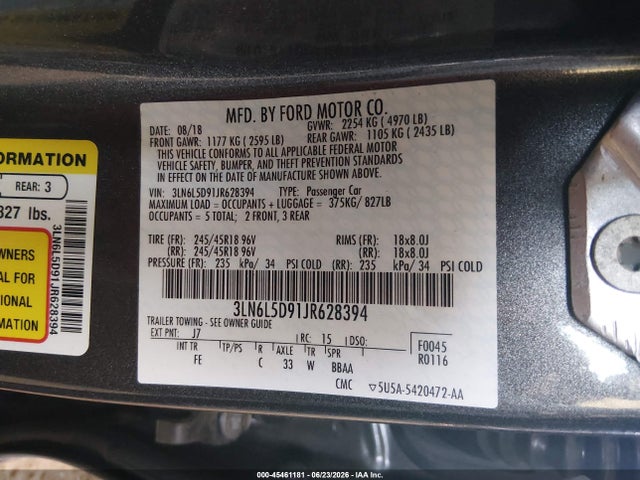 Lincoln MKZ SELECT 2018 3LN6L5D91JR628394 Image 9
