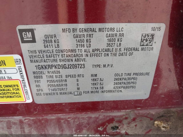 2016 Gmc Acadia Sle-2 მანქანა იყიდება აუქციონზე, vin: 1GKKRPKD9GJ209723, აუქციონის ნომერი: 45461197