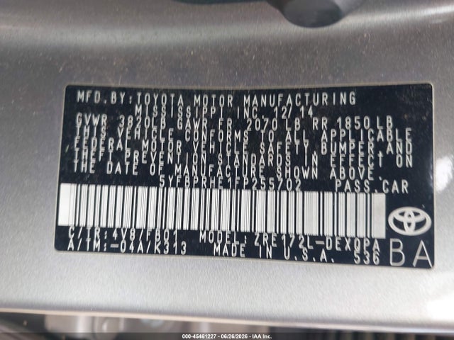 Toyota Corolla Le Eco 2015 5YFBPRHE1FP255702 Image 9
