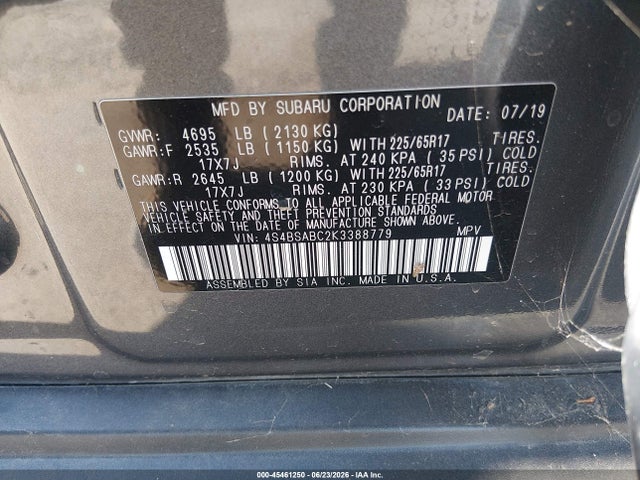 Subaru Outback 2.5i 2019 4S4BSABC2K3388779 Image 9