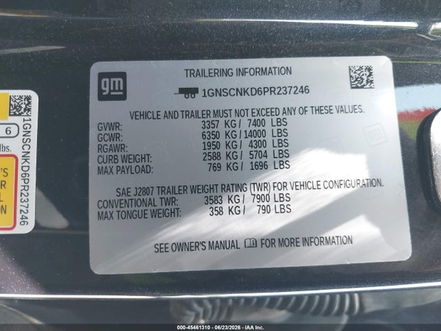 1GNSCNKD6PR237246 Chevrolet Tahoe 2wd Lt