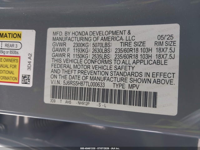 5J6RS5H87TL000633 Honda Cr-v Hybrid 2wd Sport-l