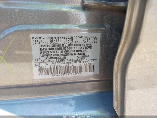 2024 Nissan Sentra S Xtronic Cvt მანქანა იყიდება აუქციონზე, vin: 3N1AB8BV4RY203999, აუქციონის ნომერი: 45461340