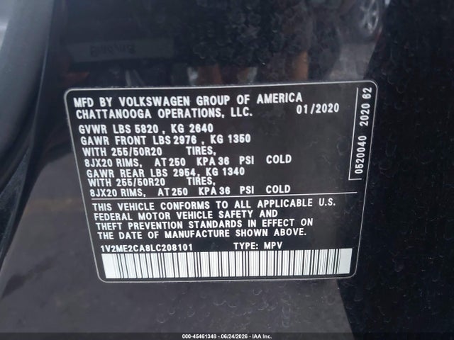 1V2ME2CA8LC208101 Volkswagen Atlas Cross Sport 3.6l V6 Sel