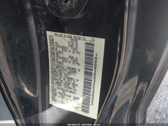 45461373 :رقم المزاد ، 1N6DD26S3XC306223 vin ، 1999 Nissan Frontier Se/xe مزاد بيع