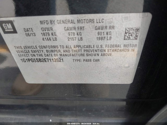 2014 Chevrolet Cruze Ltz მანქანა იყიდება აუქციონზე, vin: 1G1PG5SB2E7112621, აუქციონის ნომერი: 45461374