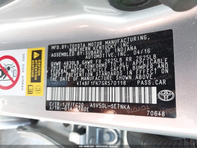 Toyota CAMRY LE 2016 4T4BF1FK7GR570118 Image 9