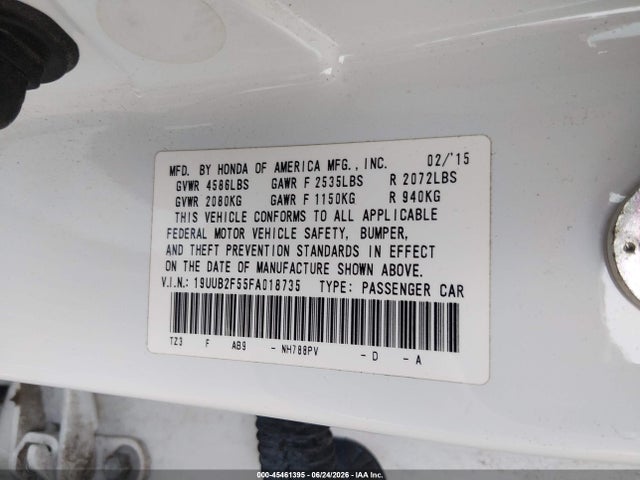 Aukcja sprzedaży 2015 Acura Tlx V6 Tech, vin: 19UUB2F55FA018735, numer aukcji: 45461395
