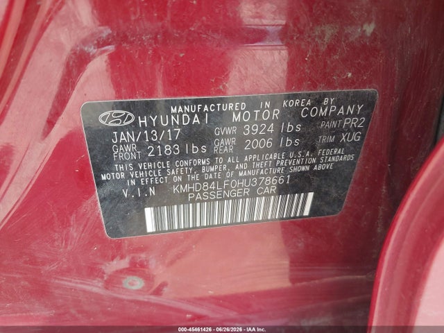 45461426 :رقم المزاد ، KMHD84LF0HU378661 vin ، 2017 Hyundai Elantra Se مزاد بيع