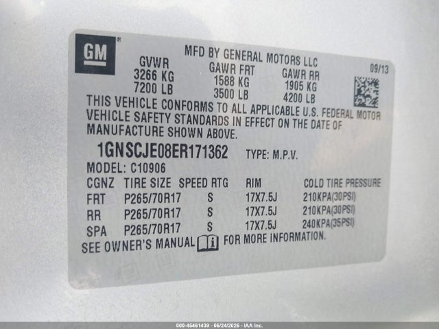 Chevrolet Suburban Lt 2014 1GNSCJE08ER171362 Image 9