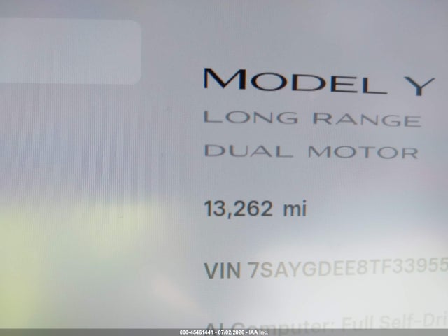 Aukcja sprzedaży 2026 Tesla Model Y All-wheel Drive/long Range Launch Series/premium All-wheel Drive, vin: 7SAYGDEE8TF339558, numer aukcji: 45461441