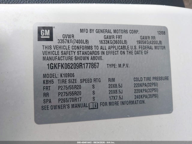 Aukcja sprzedaży 2009 Gmc Yukon Xl Denali Denali, vin: 1GKFK06209R177867, numer aukcji: 45461443