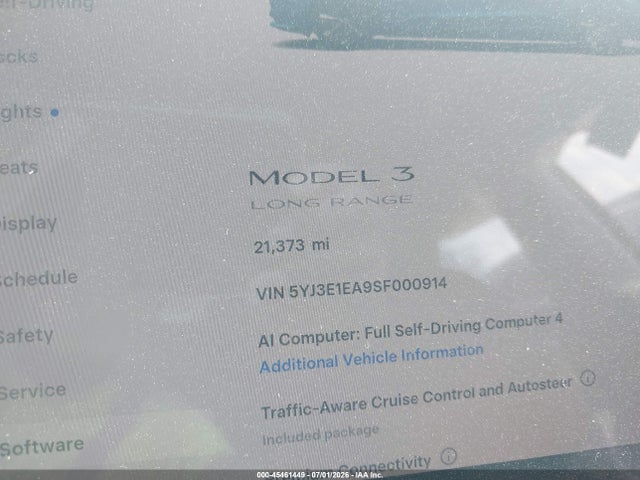 5YJ3E1EA9SF000914 Tesla Model 3 Long Range Rear-wheel Drive/standard Rear-wheel Drive