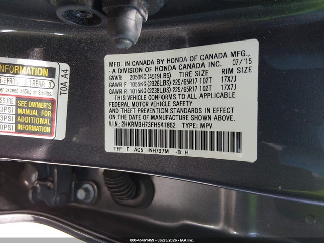 2HKRM3H73FH541862 Honda Cr-v Ex-l