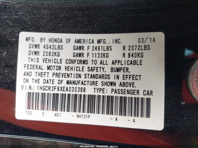 1HGCR3F8XEA030398 Honda Accord Ex-l V-6