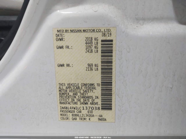 1N4BL4FW1LC137038 Nissan Altima Platinum Intelligent Awd