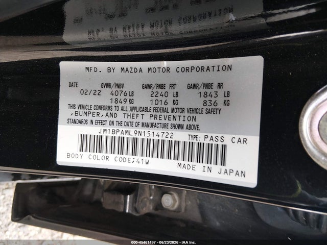 Aukcja sprzedaży 2022 Mazda Mazda3 Premium, vin: JM1BPAML9N1514722, numer aukcji: 45461497