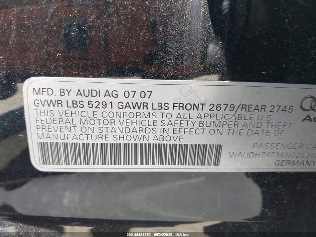 Продажа на аукционе авто 2008 Audi A6 3.2, vin: WAUDH74F38N026363, номер лота: 45461552