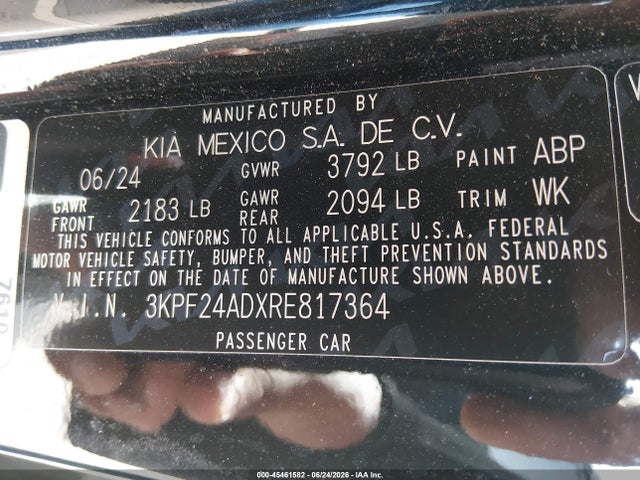 Продажа на аукционе авто 2024 Kia Forte Lxs, vin: 3KPF24ADXRE817364, номер лота: 45461582