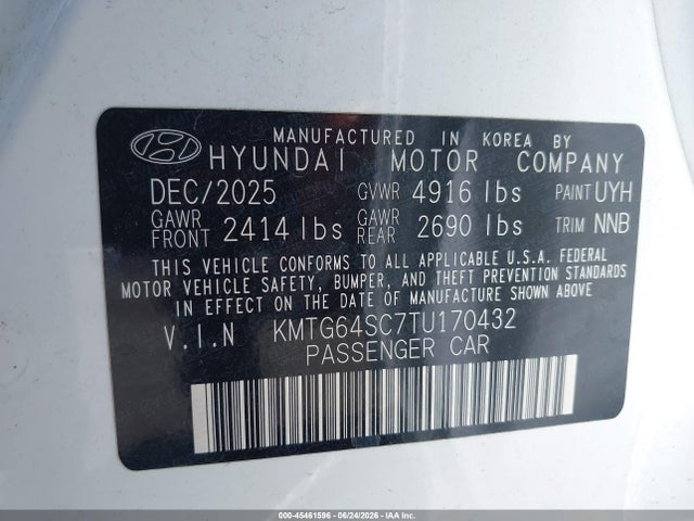 Aukcja sprzedaży 2026 Genesis G70 2.5t Awd, vin: KMTG64SC7TU170432, numer aukcji: 45461596
