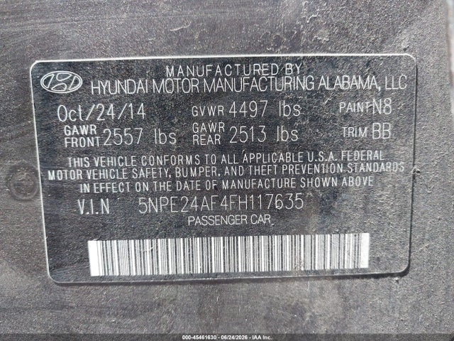 Hyundai SONATA SE 2015 5NPE24AF4FH117635 Image 9