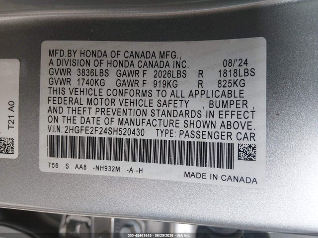 Honda Civic Lx 2025 2HGFE2F24SH520430 Image 9