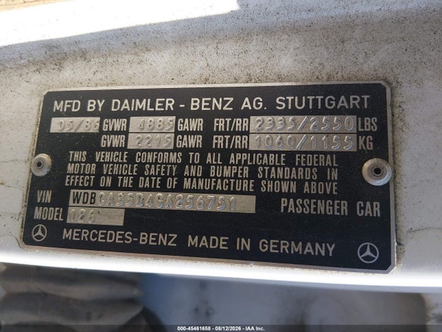 Продажа на аукционе авто 1986 Mercedes-benz 420 Sel, vin: WDBCA35D4GA256751, номер лота: 45461658