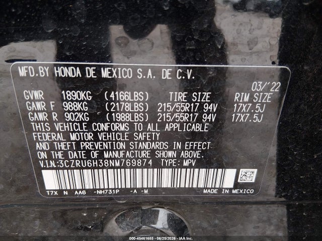 Honda Hr-v Awd Lx 2022 3CZRU6H38NM769874 Image 9