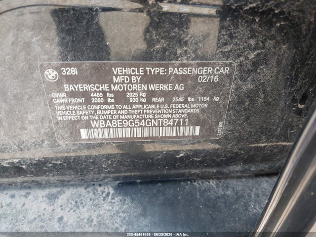 2016 Bmw 328i მანქანა იყიდება აუქციონზე, vin: WBA8E9G54GNT84711, აუქციონის ნომერი: 45461698