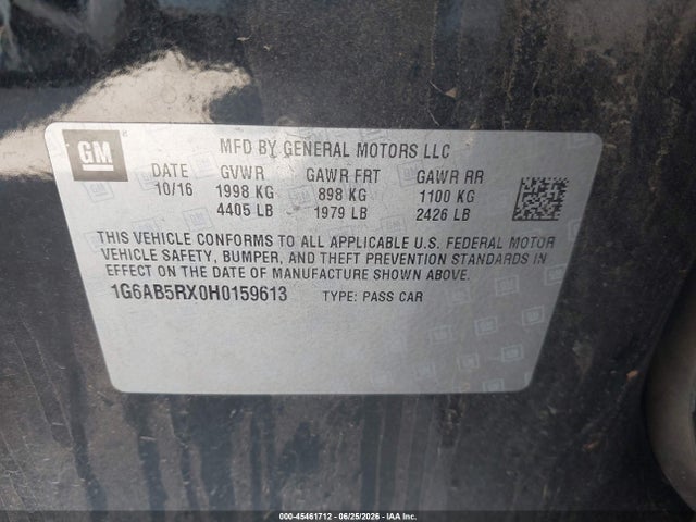 Aukcja sprzedaży 2017 Cadillac Ats Luxury, vin: 1G6AB5RX0H0159613, numer aukcji: 45461712