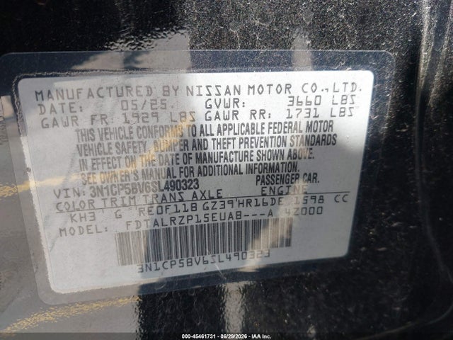 45461731 :رقم المزاد ، 3N1CP5BV6SL490323 vin ، 2025 Nissan Kicks Play S مزاد بيع