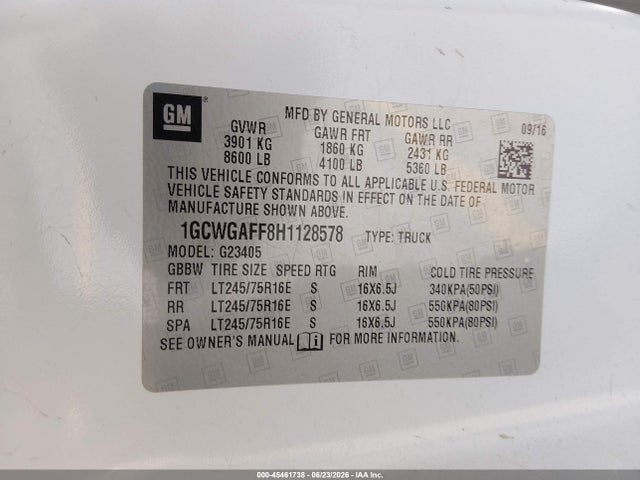 Chevrolet Express 2500 Work Van 2017 1GCWGAFF8H1128578 Image 9