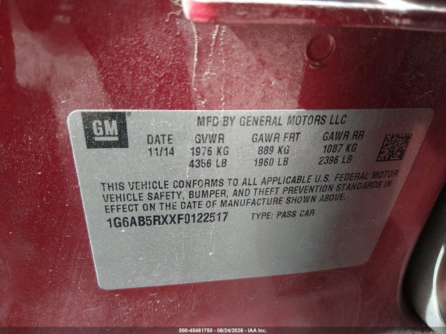 Продаж на аукціоні авто 2015 Cadillac Ats Luxury, vin: 1G6AB5RXXF0122517, номер лоту: 45461750