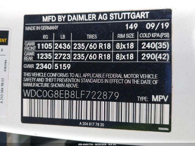 Продажа на аукционе авто 2020 Mercedes-benz Glc 300 4matic, vin: WDC0G8EB8LF722879, номер лота: 45461754