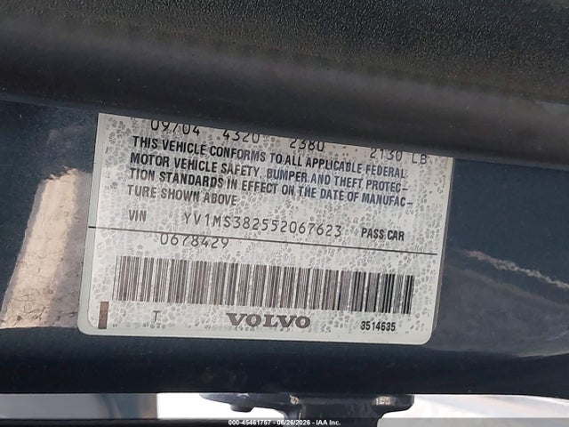 Aukcja sprzedaży 2005 Volvo S40 2.4i A/2.4i A Sr/2.4i M/2.4i M Sr, vin: YV1MS382552067623, numer aukcji: 45461757