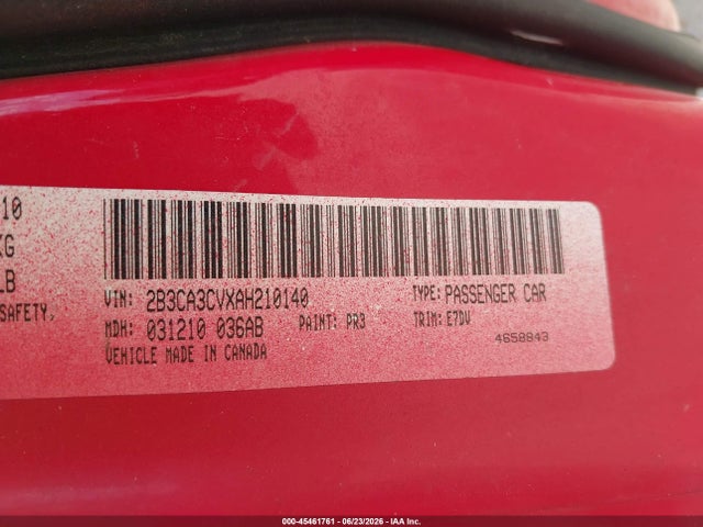Aukcja sprzedaży 2010 Dodge Charger Sxt, vin: 2B3CA3CVXAH210140, numer aukcji: 45461761