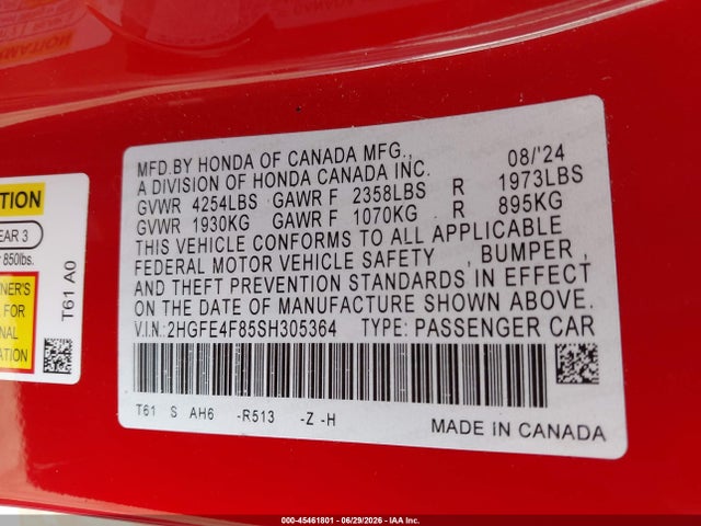 2HGFE4F85SH305364 Honda Civic Hybrid Sport/sport Touring