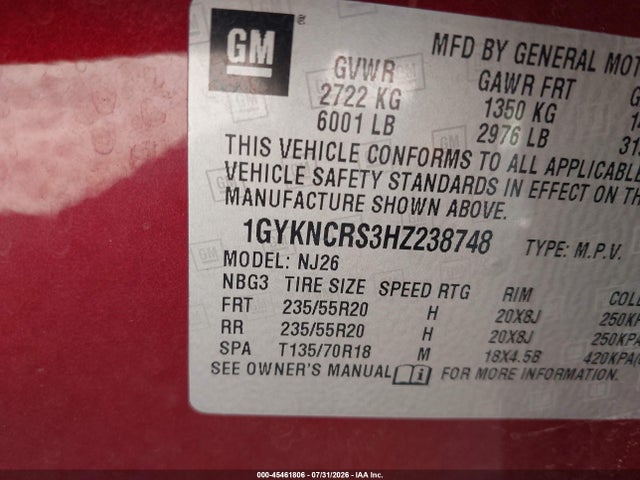 Aukcja sprzedaży 2017 Cadillac Xt5 Premium Luxury, vin: 1GYKNCRS3HZ238748, numer aukcji: 45461806