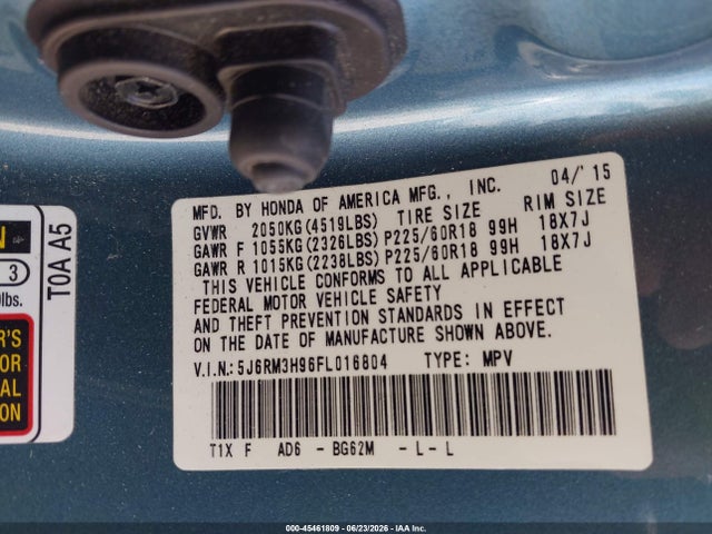 Honda Cr-v Touring 2015 5J6RM3H96FL016804 Image 9