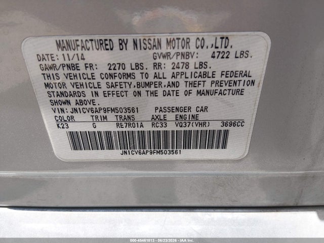 Infiniti Q40 2015 JN1CV6AP9FM503561 Image 9