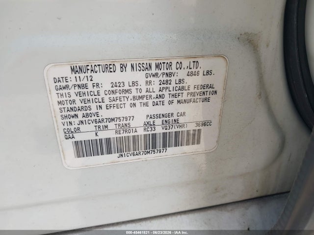 Aukcja sprzedaży 2013 Infiniti G37x, vin: JN1CV6AR7DM757977, numer aukcji: 45461821