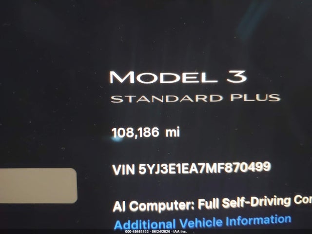 Tesla Model 3 Standard Range Plus Rear-wheel Drive 2021 5YJ3E1EA7MF870499 Image 7