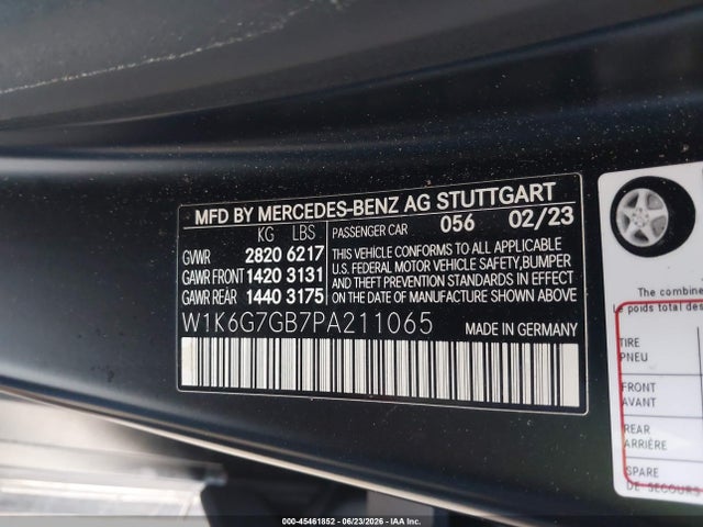 Aukcja sprzedaży 2023 Mercedes-benz S 580 4matic, vin: W1K6G7GB7PA211065, numer aukcji: 45461852