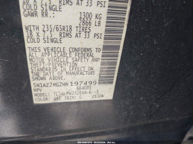 Nissan MURANO S 2017 5N1AZ2MG2HN197499 Image 9