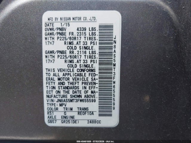 Nissan Rogue Select S 2015 JN8AS5MT3FW655599 Image 9