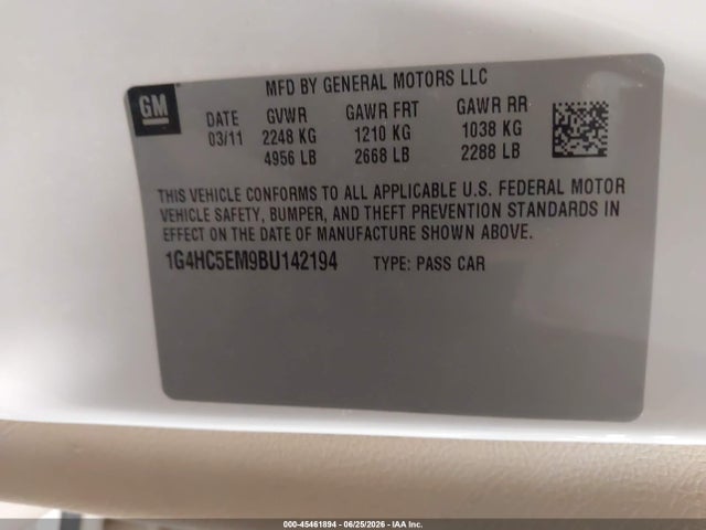 Продажа на аукционе авто 2011 Buick Lucerne Cxl, vin: 1G4HC5EM9BU142194, номер лота: 45461894
