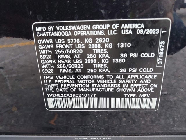 2024 Volkswagen Atlas Cross Sport 2.0t Se W/technology მანქანა იყიდება აუქციონზე, vin: 1V2HE2CA3RC210171, აუქციონის ნომერი: 45461951