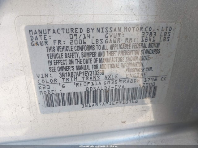 Nissan SENTRA SV 2014 3N1AB7AP1EY310368 Image 9